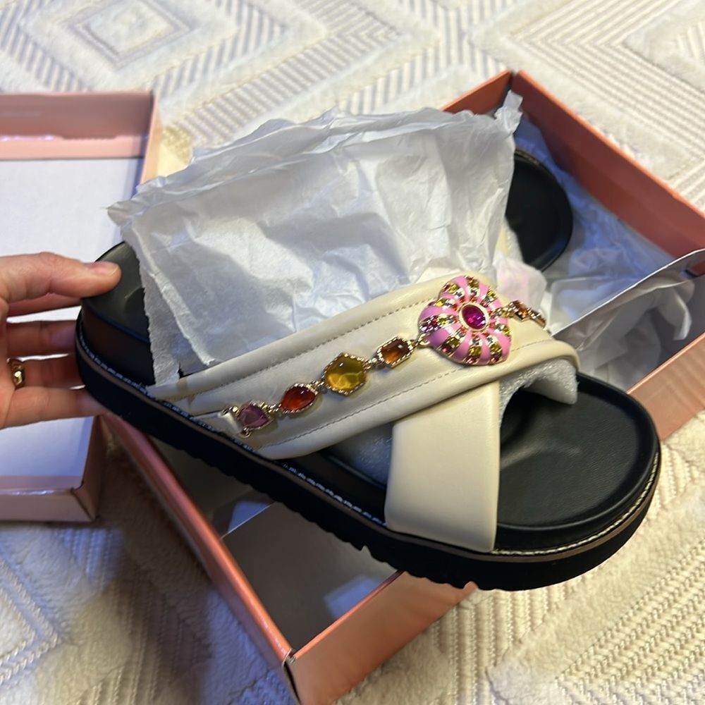 GB Girls Cream Sandals with Jewel Accents